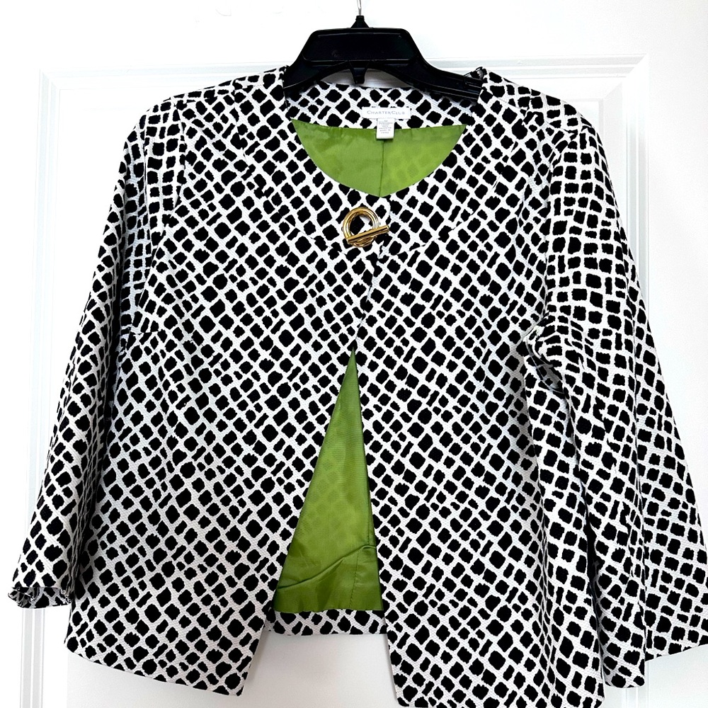 Black and white Charter Club cropped jacket.